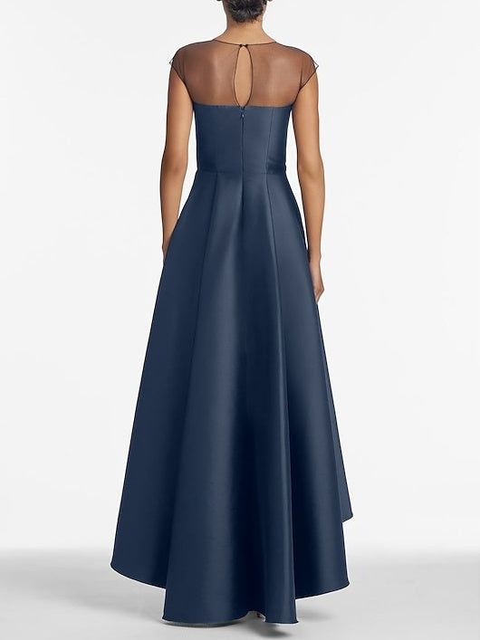A Line Princess Jewel Neck Sleeveless Asymmetrical Mother Of The Bride Dresses With Pleats Appliques