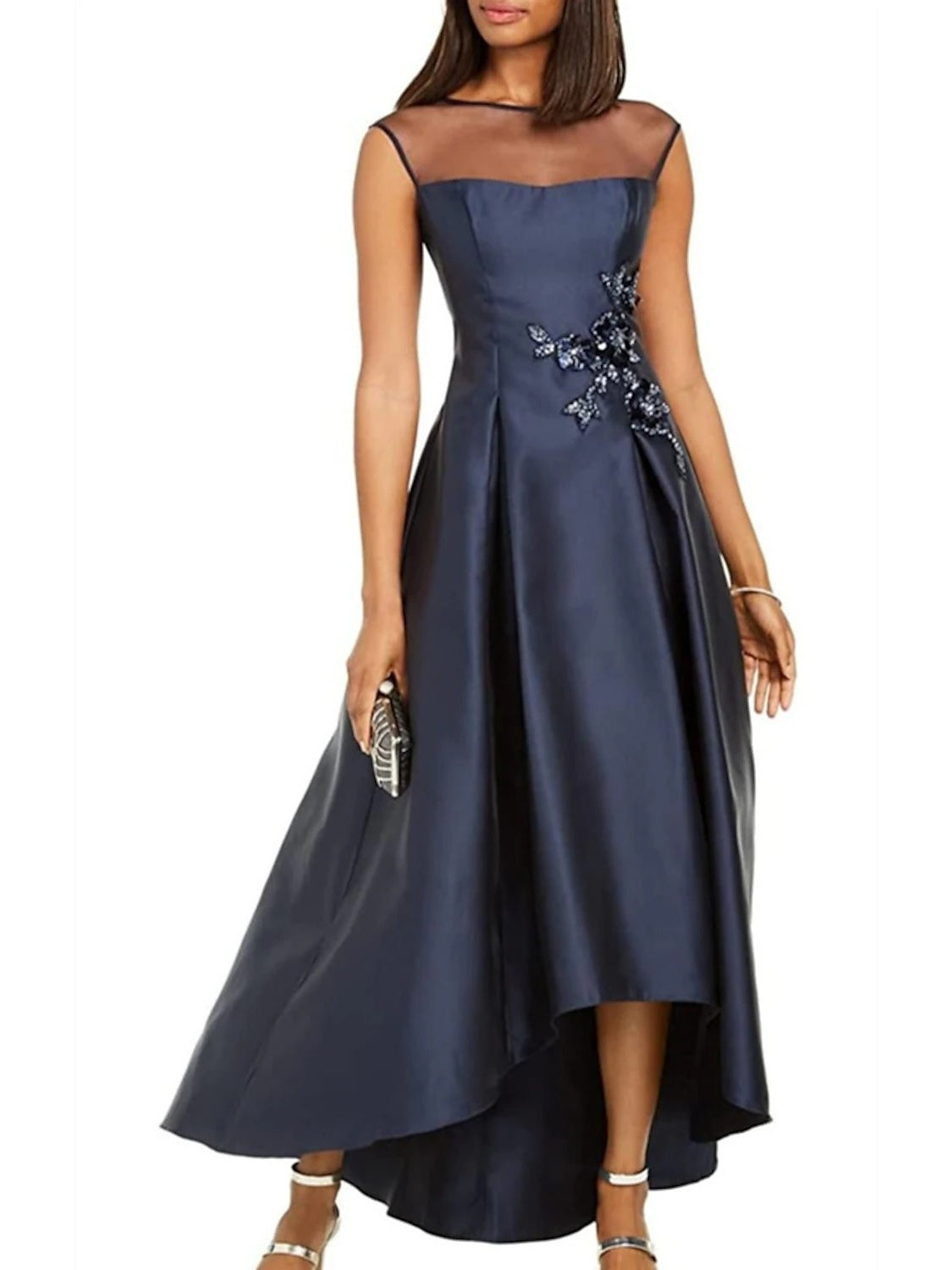 A Line Princess Jewel Neck Sleeveless Asymmetrical Mother Of The Bride Dresses With Pleats Appliques