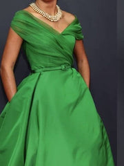 A Line Sleeveless Off Shoulder Ankle Length Ruched Mother Of The Bride Dresses