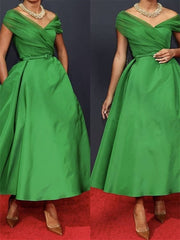 A Line Sleeveless Off Shoulder Ankle Length Ruched Mother Of The Bride Dresses