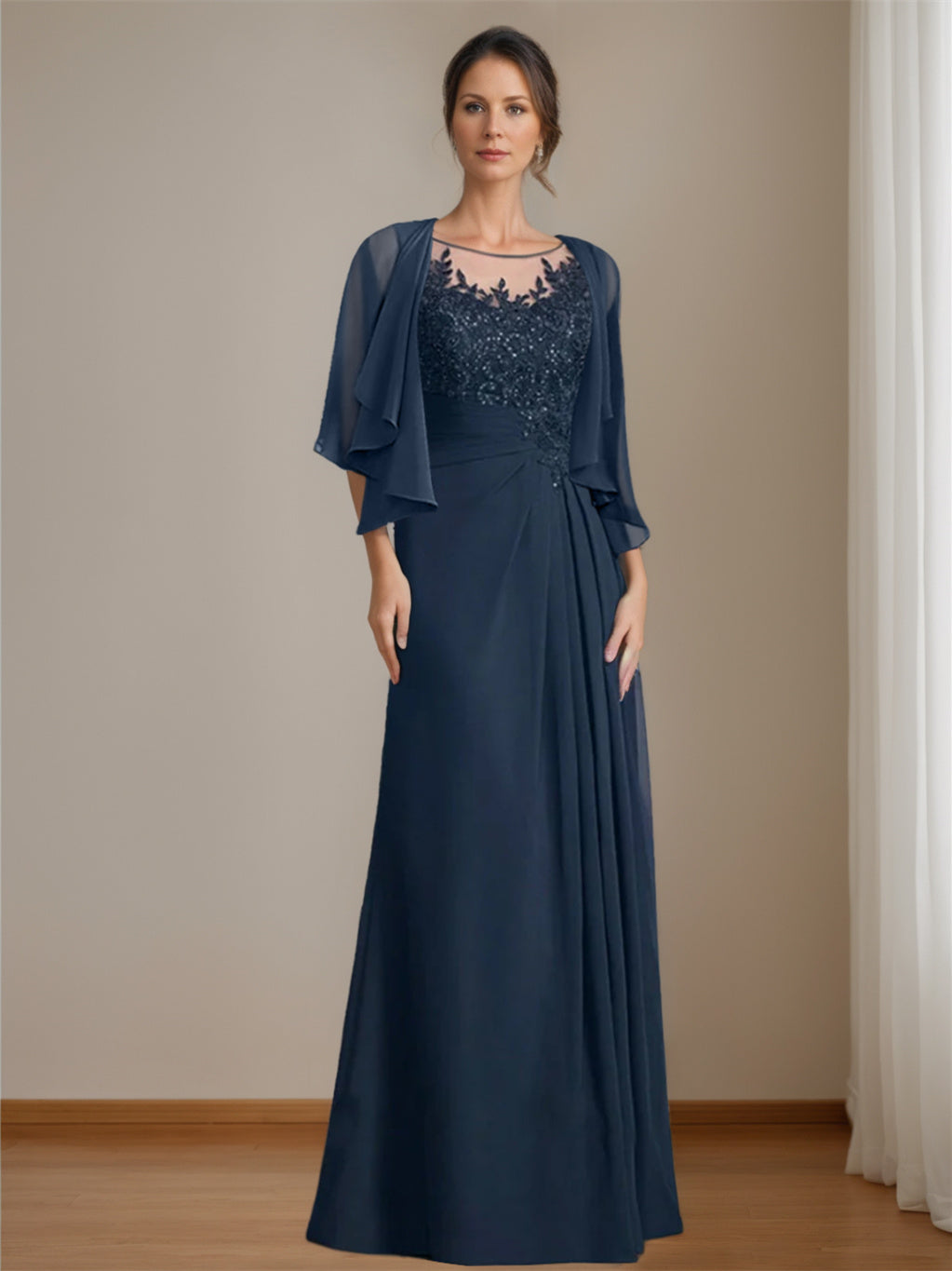 A Line Princess Scoop Floor Length Mother Of The Bride Dresses With Pleated Sequins
