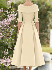 A Line Princess Cowl Neck Bow S 3 4 Sleeves Tea Length Elegant Mother Of The Bride Groom Dresses