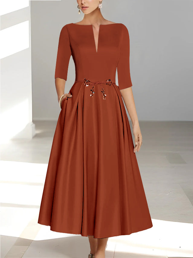 A Line Princess Half Sleeves Ankle Length Mother Of The Bride Dresses Groom With Pockets