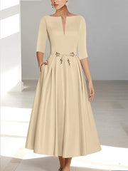 A Line Princess Half Sleeves Ankle Length Mother Of The Bride Dresses Groom With Pockets