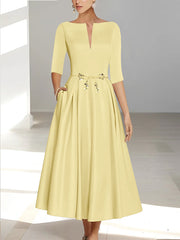 A Line Princess Half Sleeves Ankle Length Mother Of The Bride Dresses Groom With Pockets