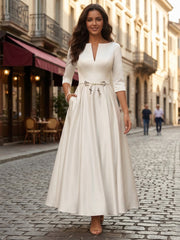 A Line Princess Half Sleeves Ankle Length Mother Of The Bride Dresses Groom With Pockets