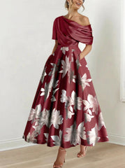 A Line Princess One Shoulder Printed Flower Mother Of The Bride Dresses