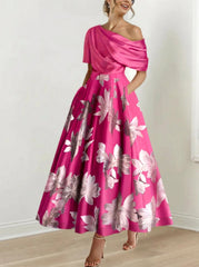 A Line Princess One Shoulder Printed Flower Mother Of The Bride Dresses