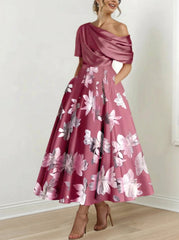 A Line Princess One Shoulder Printed Flower Mother Of The Bride Dresses