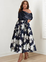 A Line Princess One Shoulder Printed Flower Plus Size Mother Of The Bride Dresses