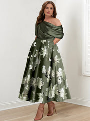 A-Line/Princess One-shoulder Printed Flower Plus Size Mother of the Bride Dresses