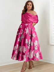 A-Line/Princess One-shoulder Printed Flower Plus Size Mother of the Bride Dresses