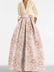 A Line Princess Shirt Collar 3 4 Sleeves Printed Flower Mother Of The Bride Groom Dresses