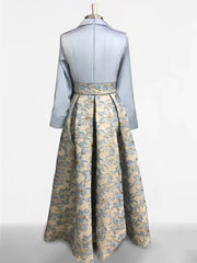 A Line Princess Shirt Collar 3 4 Sleeves Printed Flower Mother Of The Bride Groom Dresses