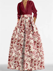 A Line Princess Shirt Collar 3 4 Sleeves Printed Flower Mother Of The Bride Groom Dresses