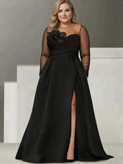 A Line Princess Sweetheart 3 4 Sleeves Plus Size Mother Of The Bride Dresses With Lace Flower High Split