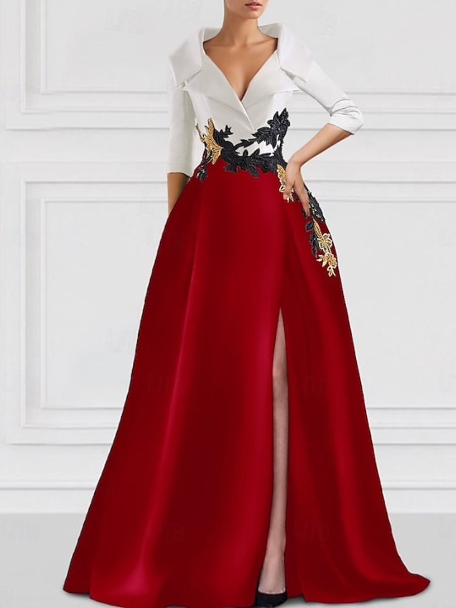 A Line Princess V Neck Floor Length Mother Of The Bride Dresses With Appliques Split Side