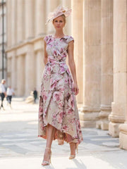A Line Princess Scoop Neck Short Sleeves Printed Flower Mother Of The Bride Groom Dresses