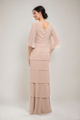Sheath Column V Neck 3 4 Sleeves Mother Of The Bride Groom Dresses With Appliques Ruffles