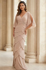 Sheath Column V Neck 3 4 Sleeves Mother Of The Bride Groom Dresses With Appliques Ruffles