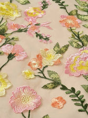 A Line Princess V Neck Short Sleeves Floral Mother Of The Bride Dresses With Embroidery