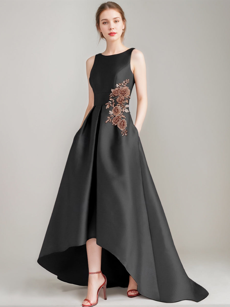 A Line Princess Scoop Sleeveless Asymmetrical Mother Of The Bride Groom Dresses With Appliques Pocket