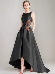 A Line Princess Scoop Sleeveless Asymmetrical Mother Of The Bride Groom Dresses With Appliques Pocket