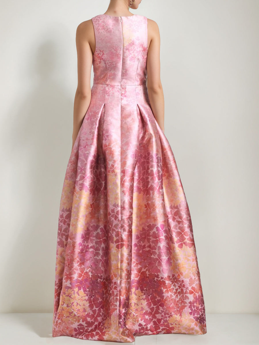 A Line Princess V Neck Sleeveless Printed Floral Mother Of The Bride Groom Dresses With High Split Pocket