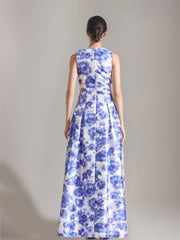 A Line Princess V Neck Floor Length Printed Floral Elegant Mother Of The Bride Groom Dresses With High Split Pleats