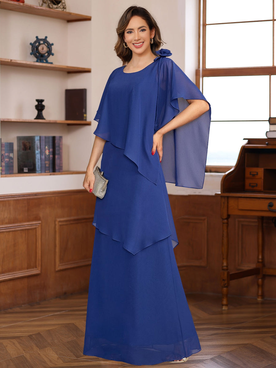 A Line Princess Short Sleeves Floor Length Mother Of The Bride Dresses With Ruffles Flower