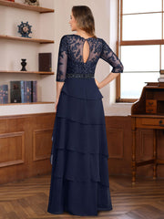 A Line Princess 3 4 Sleeves Floor Length Elegant Mother Of The Bride Groom Dresses With Lace Appliques Ruffles