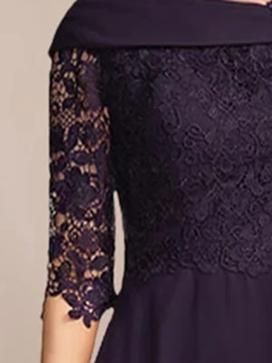A Line Princess V Neck Half Sleeves Tea Length Mother Of The Bride Groom Dresses With Lace Appliques