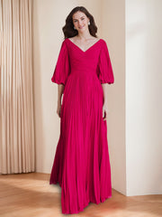 A Line Princess V Neck 3 4 Sleeves Pleated Chiffon Chic Mother Of The Bride Groom Dresses