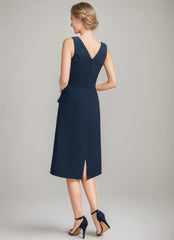 Sheath Column Jewel Neck Tea Length Mother Of The Bride Dresses With Detachable Cape Ruffles Beads