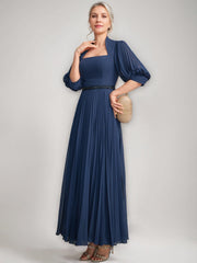 A Line Princess Queen Anne Neckline Ankle Length Pleated Mother Of The Bride Dresses With Sequins Beads