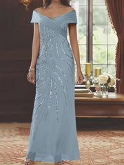 Sheath/Column Off-the-shoulder Floor-Length Mother of the Bride Dresses with Sequins Beading