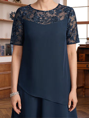 A Line Princess Jewel Neck Short Sleeves Knee Length Mother Of The Bride Groom Dresses With Ruffles Lace Appliques Sequins