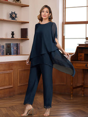 2 Pieces Scoop Half Sleeves Ankle Length Mother Of The Bride Groom Pantsuits