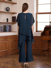 2 Pieces Scoop Half Sleeves Ankle Length Mother Of The Bride Groom Pantsuits