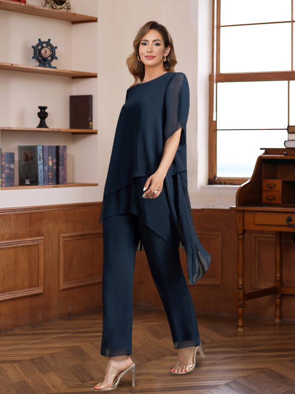 2 Pieces Scoop Half Sleeves Ankle Length Mother Of The Bride Groom Pantsuits