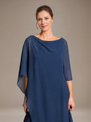 A Line Princess Scoop Cape Sleeves Floor Length Pleated Mother Of The Bride Dress With Beads Ruffles