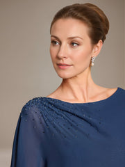 A Line Princess Scoop Cape Sleeves Floor Length Pleated Mother Of The Bride Dress With Beads Ruffles
