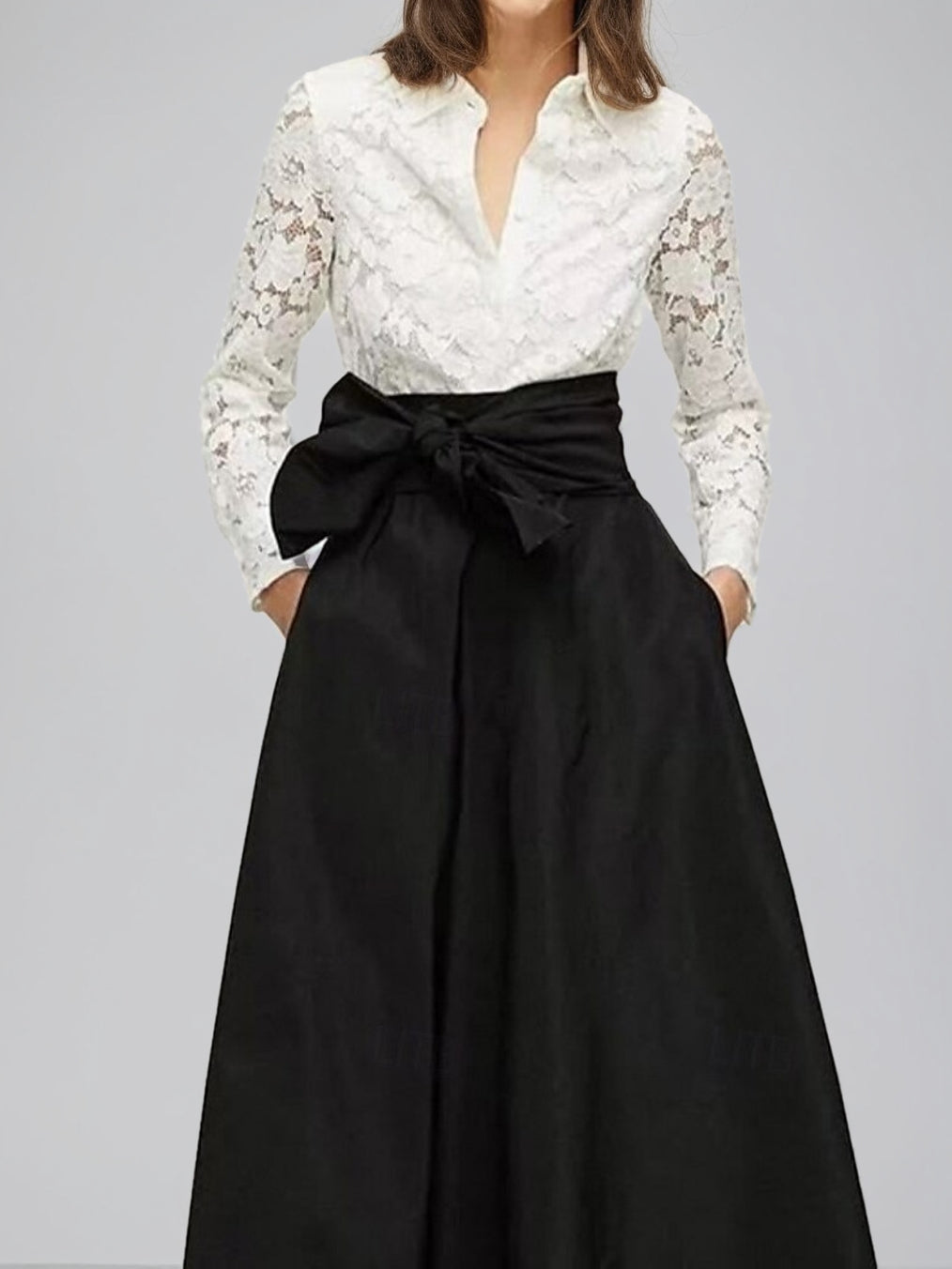 A Line Princess Shirt Collar Long Sleeves Floor Length Mother Of The Bride Dresses With Bow