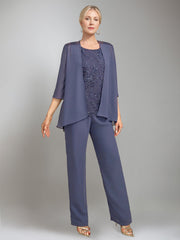 3 Pieces Scoop Sleeveless Floor Length Mother Of The Bride Pantsuits With Jacket