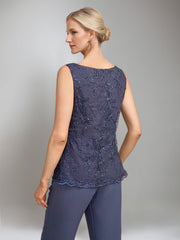 3 Pieces Scoop Sleeveless Floor Length Mother Of The Bride Pantsuits With Jacket