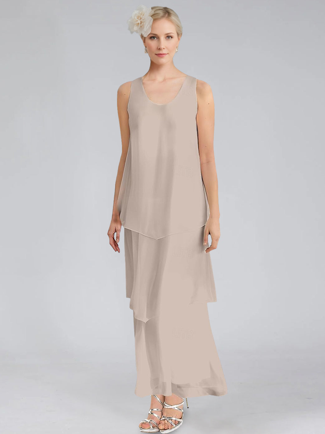 Sheath Column Tiered Scoop Sleeveless Ankle Length Mother Of The Bride Dresses With Jacket Ruffles