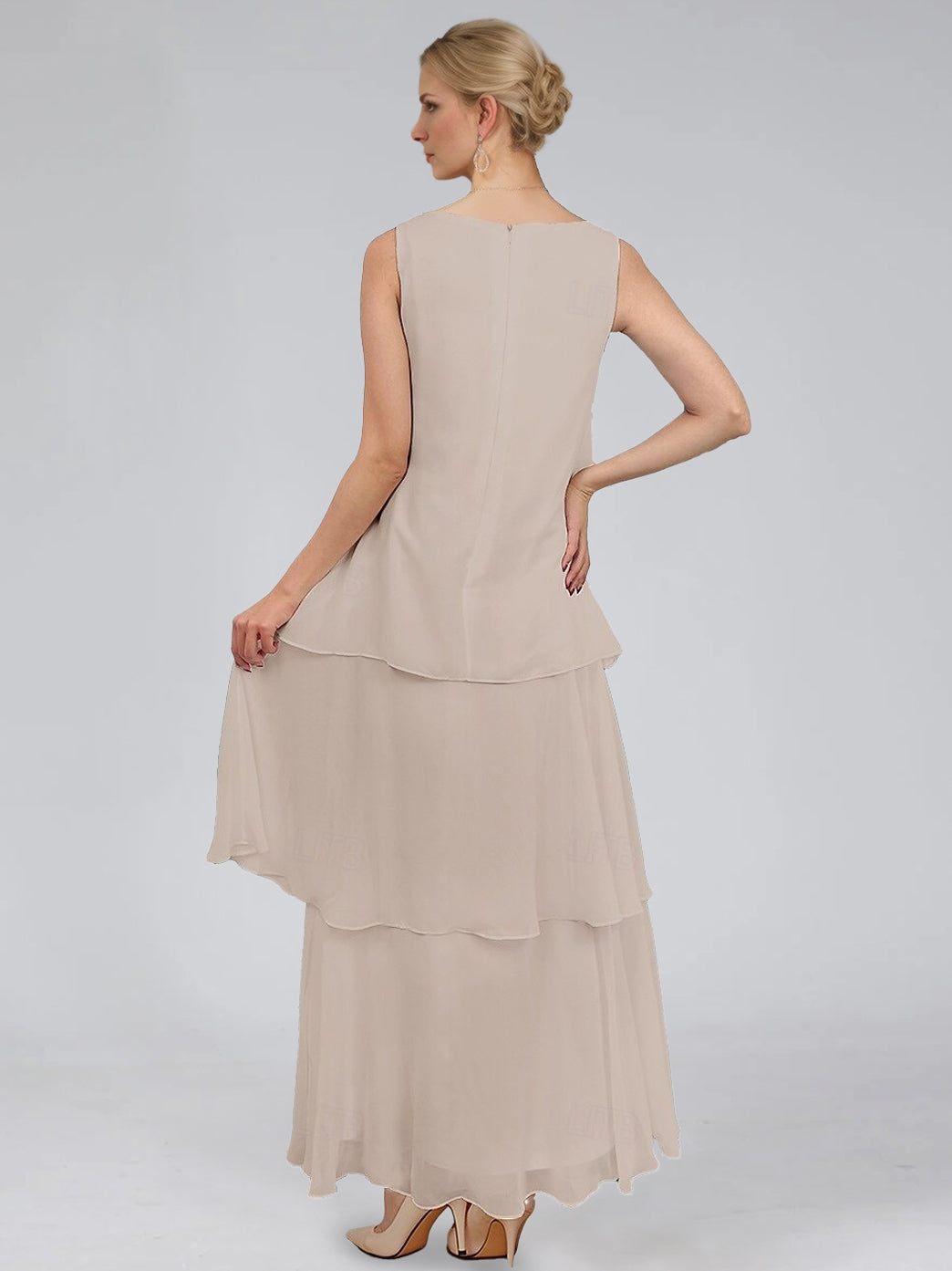 Sheath Column Tiered Scoop Sleeveless Ankle Length Mother Of The Bride Dresses With Jacket Ruffles