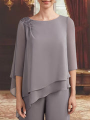 2 Pieces Scoop 3 4 Sleeves Floor Length Mother Of The Bride Pantsuits With Jewel Appliques