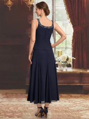3 Pieces A Line Princess Scoop Sleeveless Tea Length Pleated Mother Of The Bride Dresses With Sequins Beads