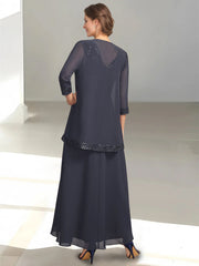 2 Pieces A Line Princess V Neck Sleeveless Ankle Length Mother Of The Bride Dresses With Appliques Sequins Jacket